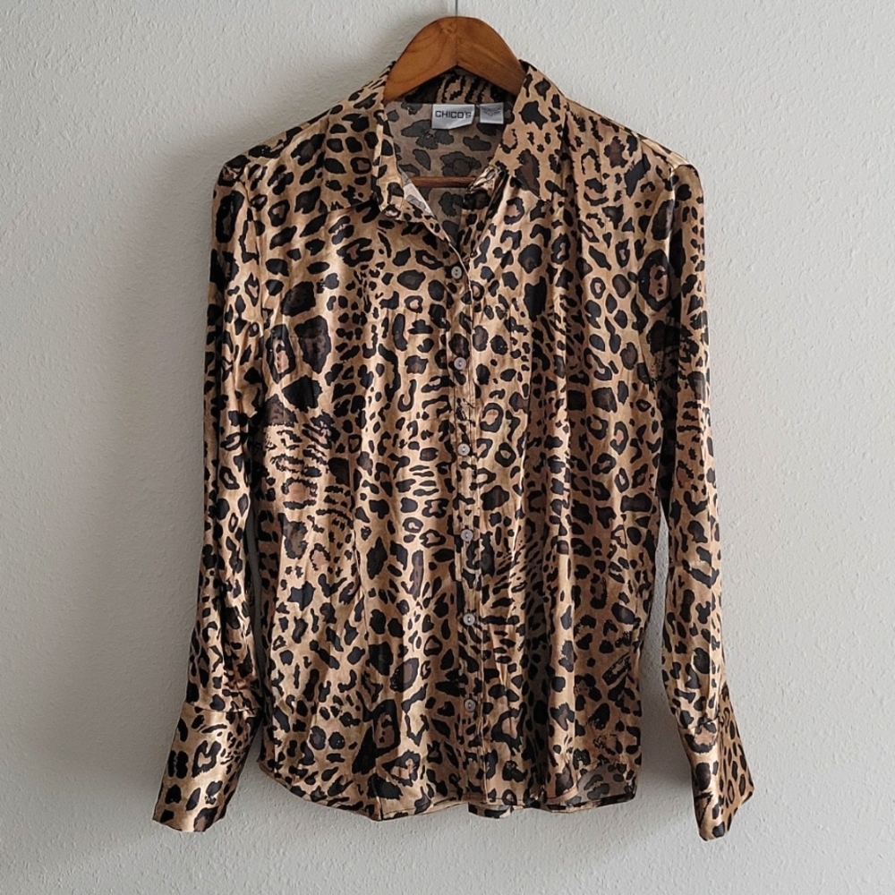 Chico's Leopard Print Long Sleeve Top size 1